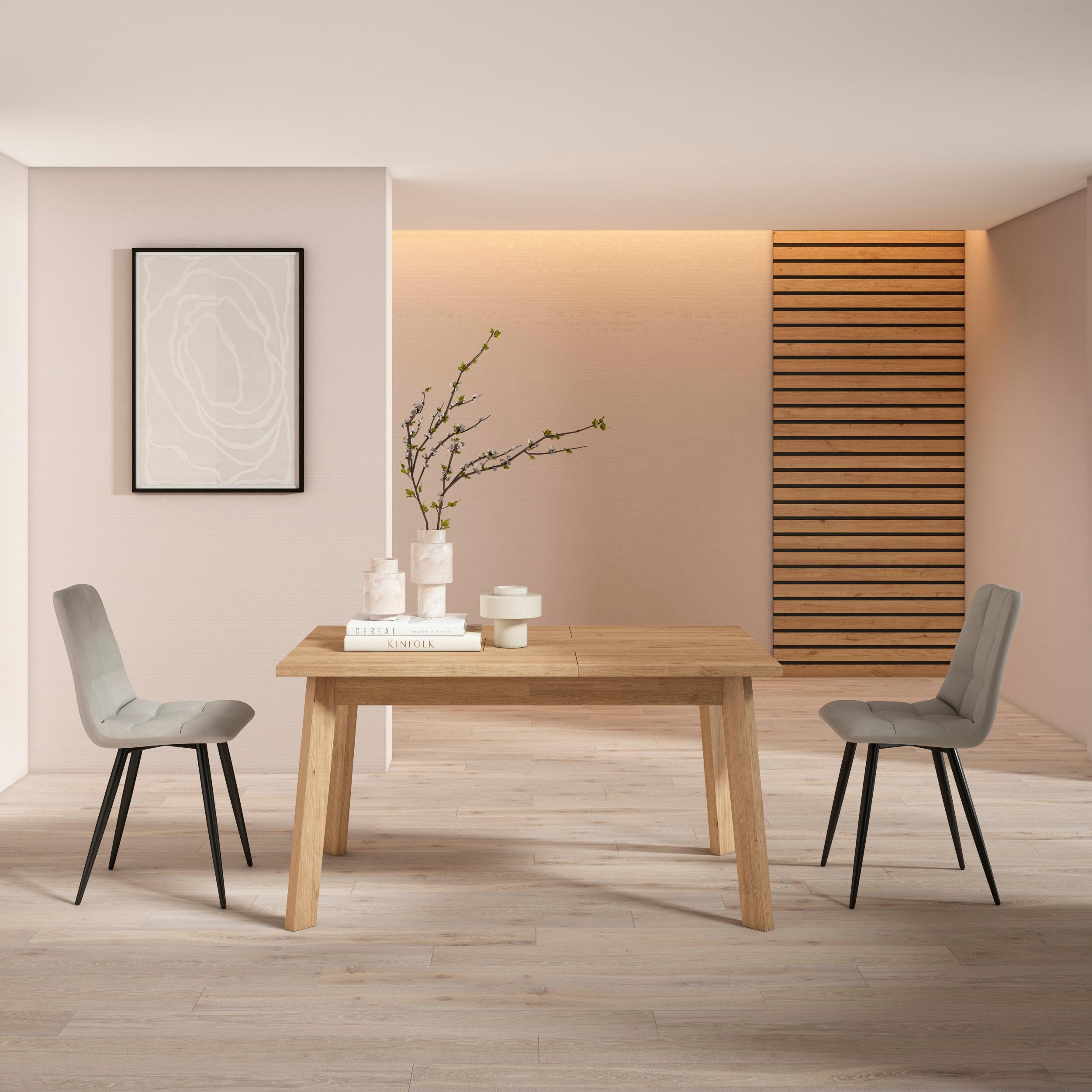 Tavolo da Pranzo, 140x90x74cm, Per 6 persone, Gambe in legno, colore Rovere RF2902