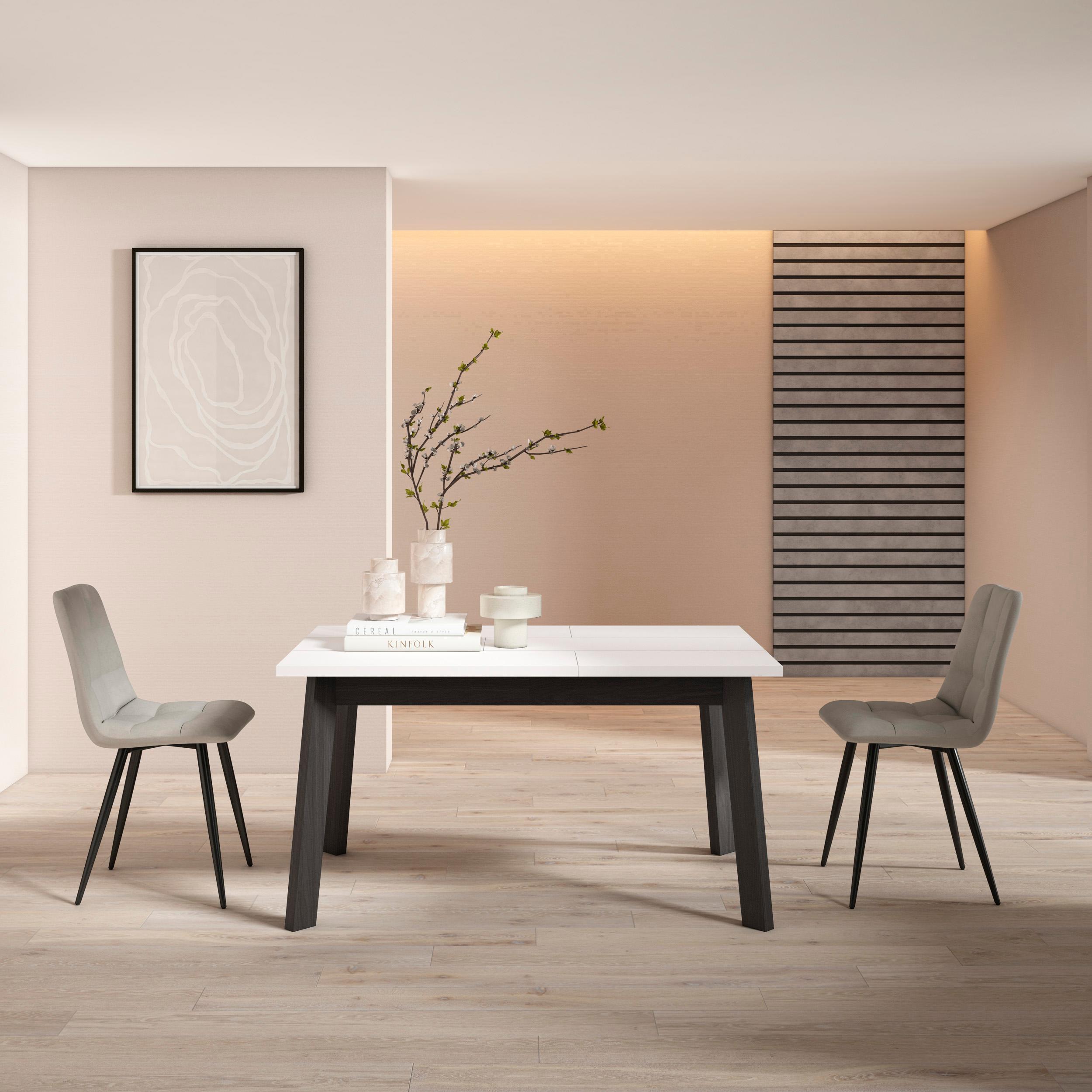 Tavolo da Pranzo, 140x90x74cm, Per 6 persone, Gambe in legno, Bianco RF2879