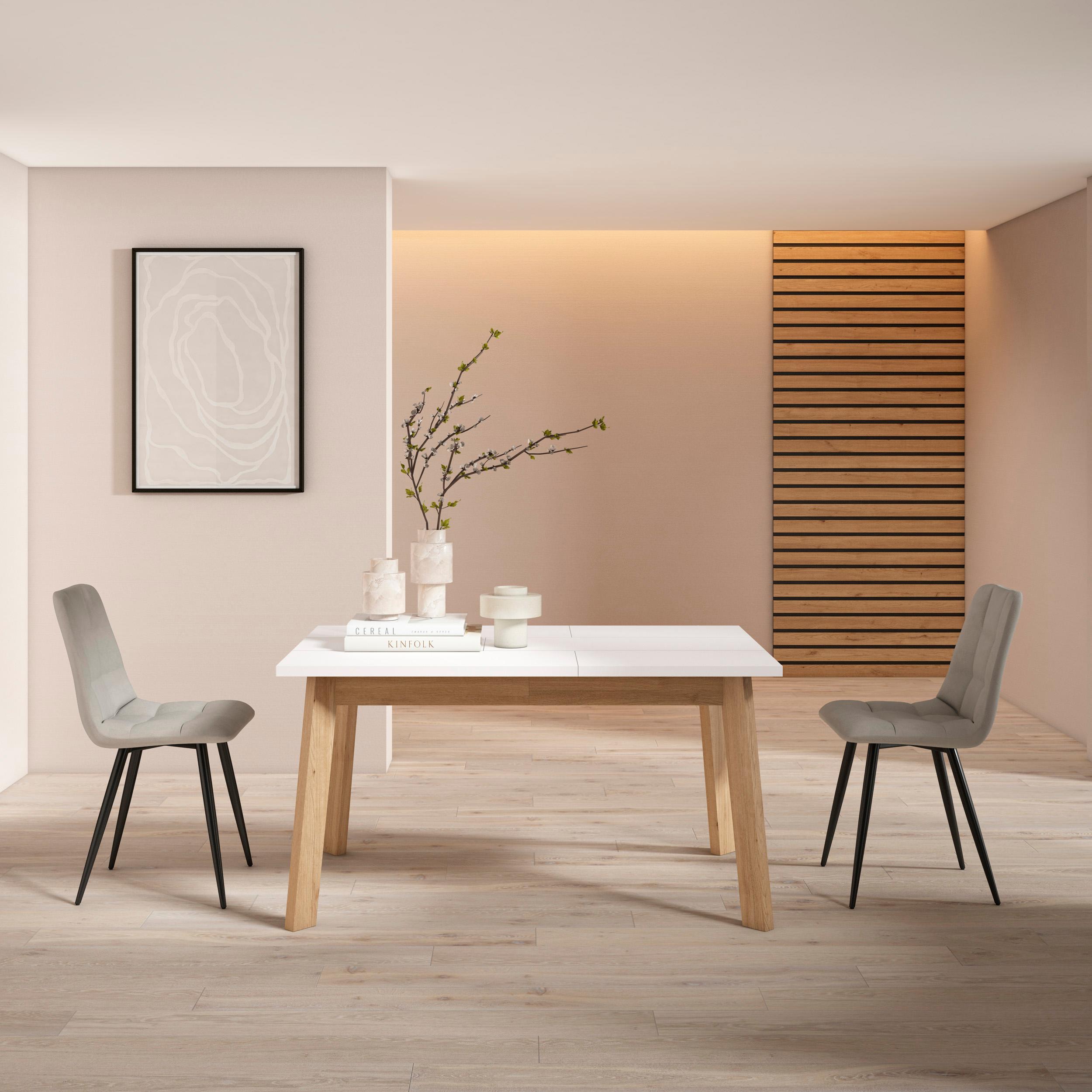 Tavolo da Pranzo, 140x90x74cm, Per 6 persone, Gambe in legno, Bianco RF2878