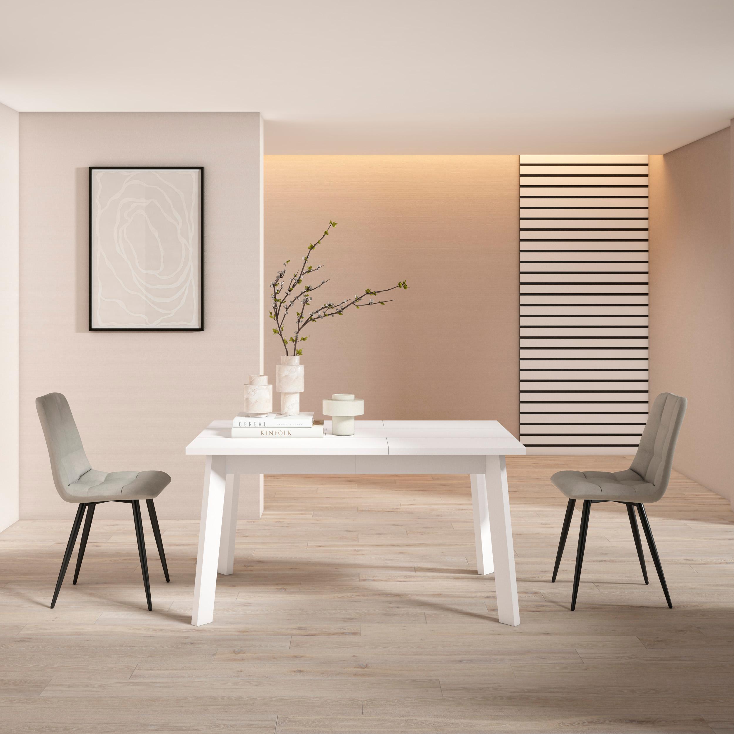 Tavolo da Pranzo, 140x90x74cm, Per 6 persone, Gambe in legno, Bianco RF2880
