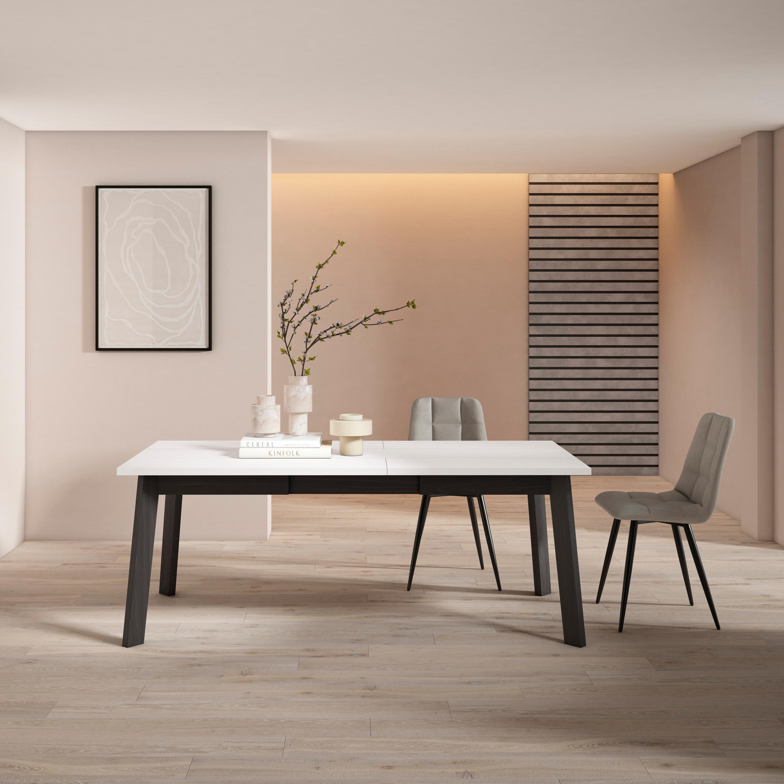 Tavolo da Pranzo, 194x90x74cm, Per 10 persone, Gambe in legno, Bianco RF2924