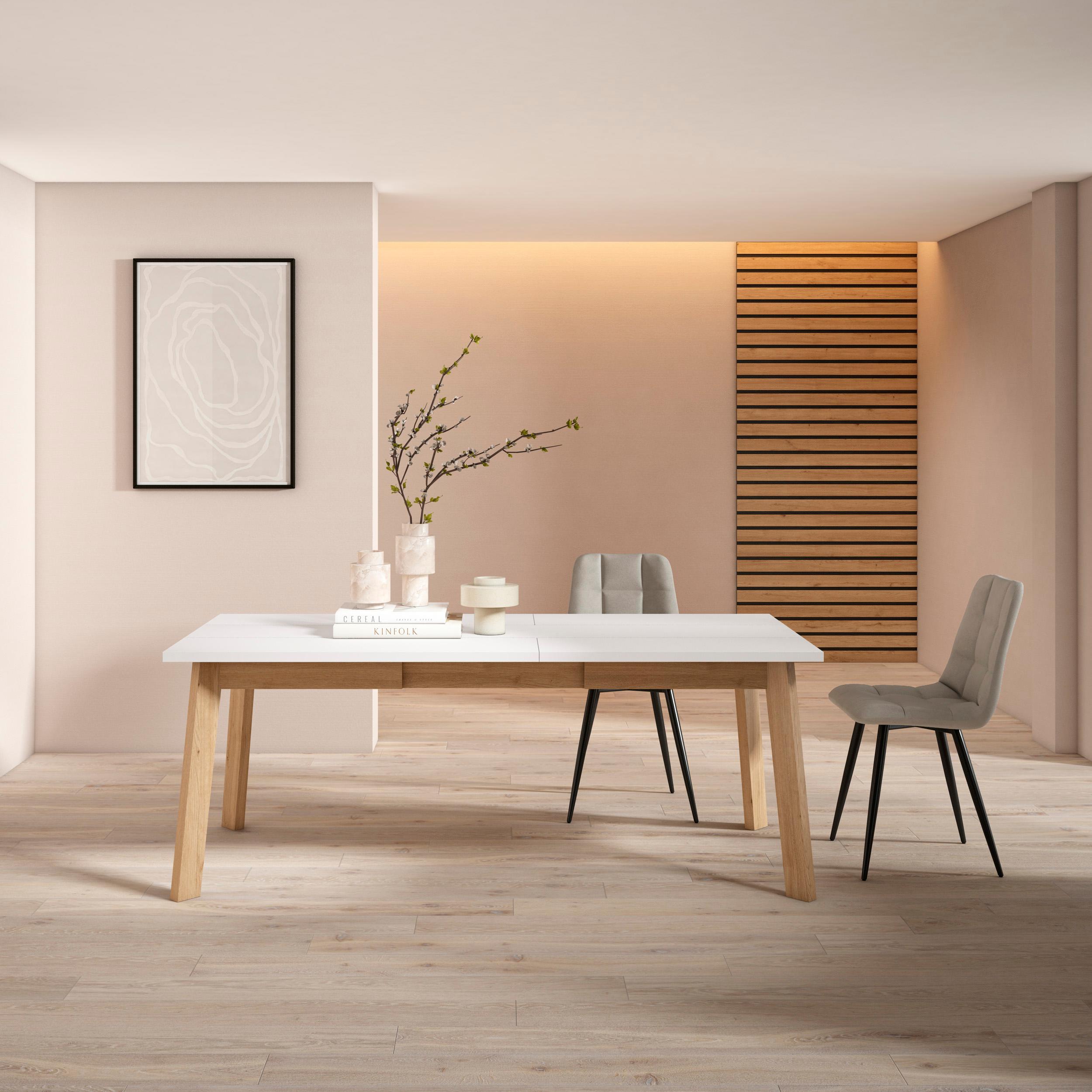 Tavolo da Pranzo, 194x90x74cm, Per 10 persone, Gambe in legno, Bianco RF2923