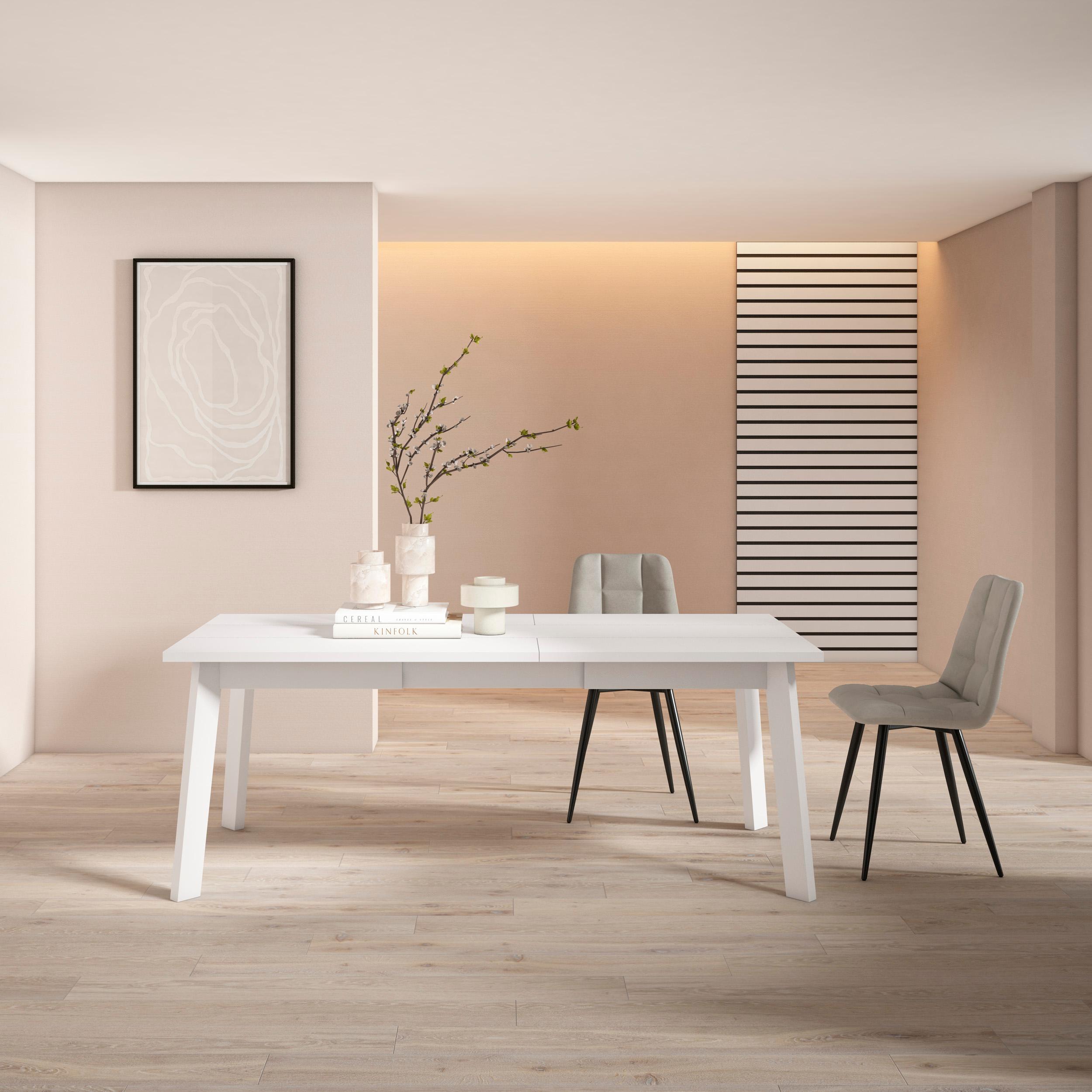 Tavolo da Pranzo, 194x90x74cm, Per 10 persone, Gambe in legno, Bianco RF2925