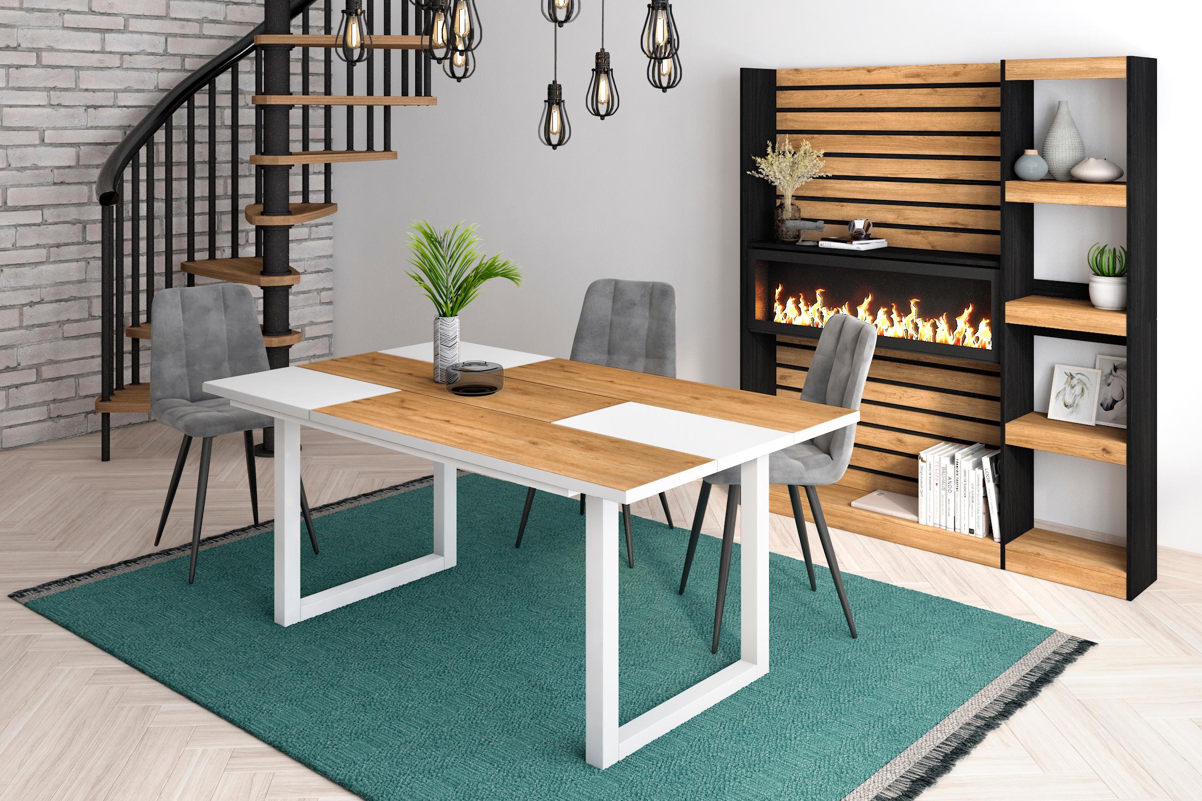 Tavolo da pranzo, 8 posti, 167x90x75cm, Robusto e stabile, struttura e gambe solide, colore Rovere e bianco RF1087