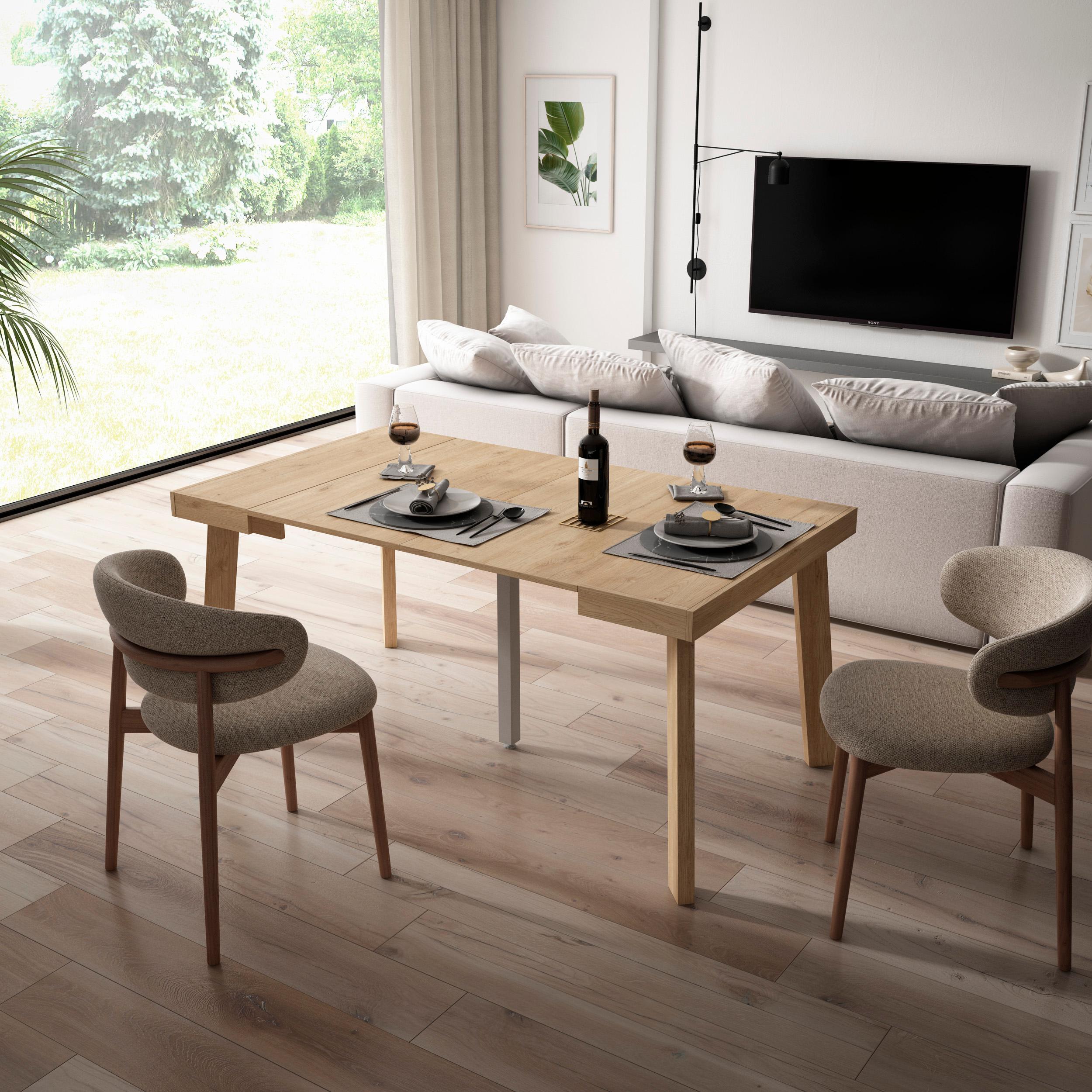Consolle allungabile, 160x90x73cm, Per 8 persone, Gambe in legno, colore Rovere RF3043