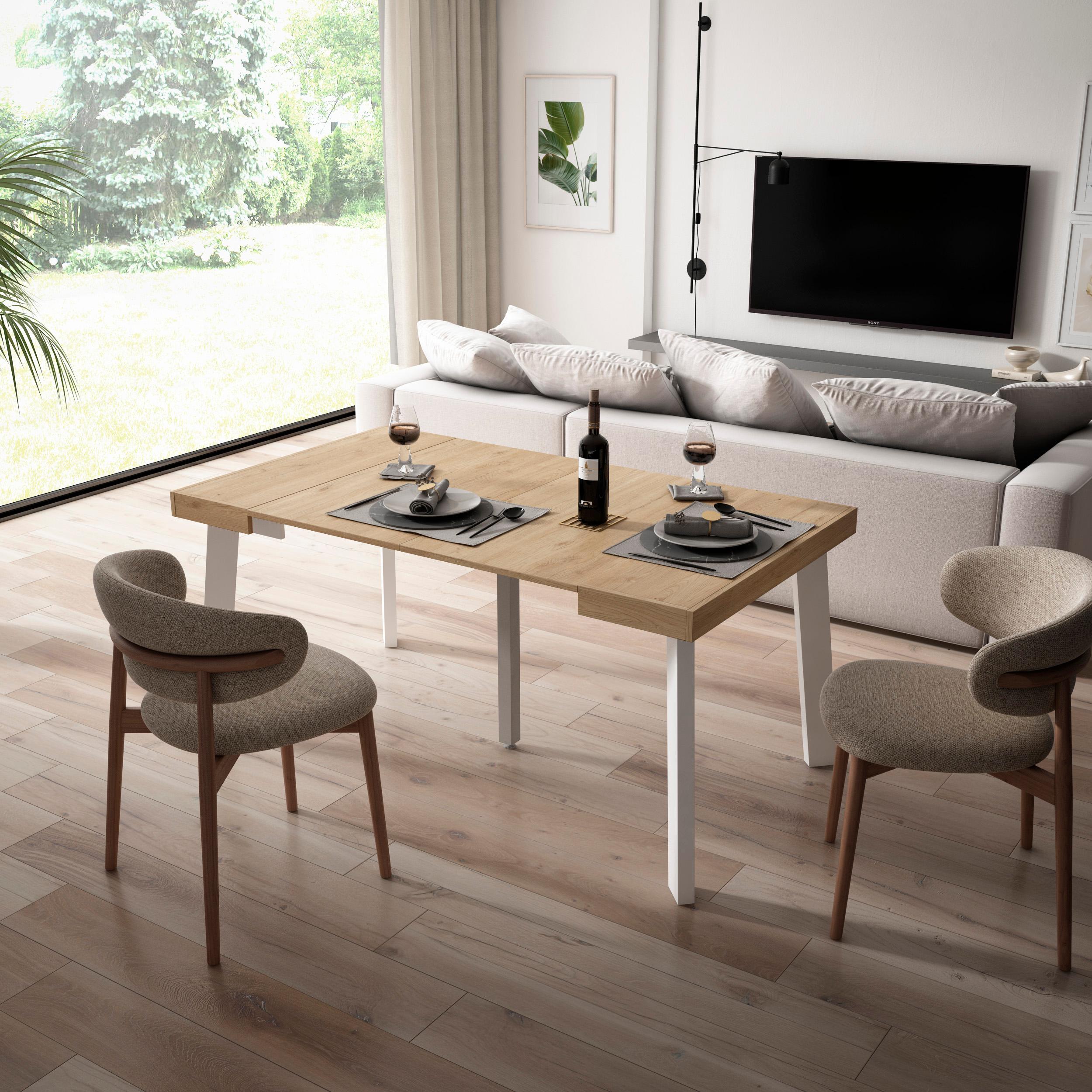 Consolle allungabile, 160x90x73cm, Per 8 persone, Gambe in legno, colore Rovere RF3126