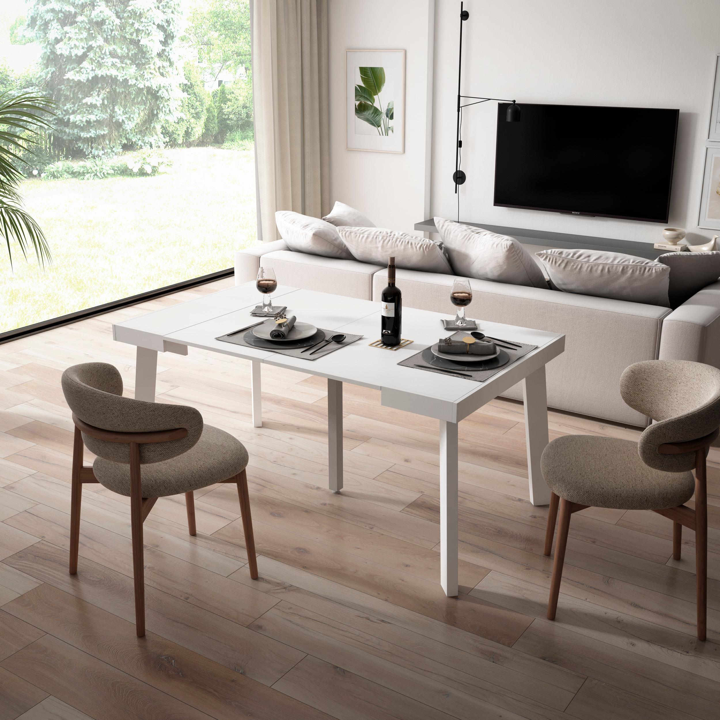 Consolle allungabile, 160x90x73cm, Per 8 persone, Gambe in legno, Bianco RF3132