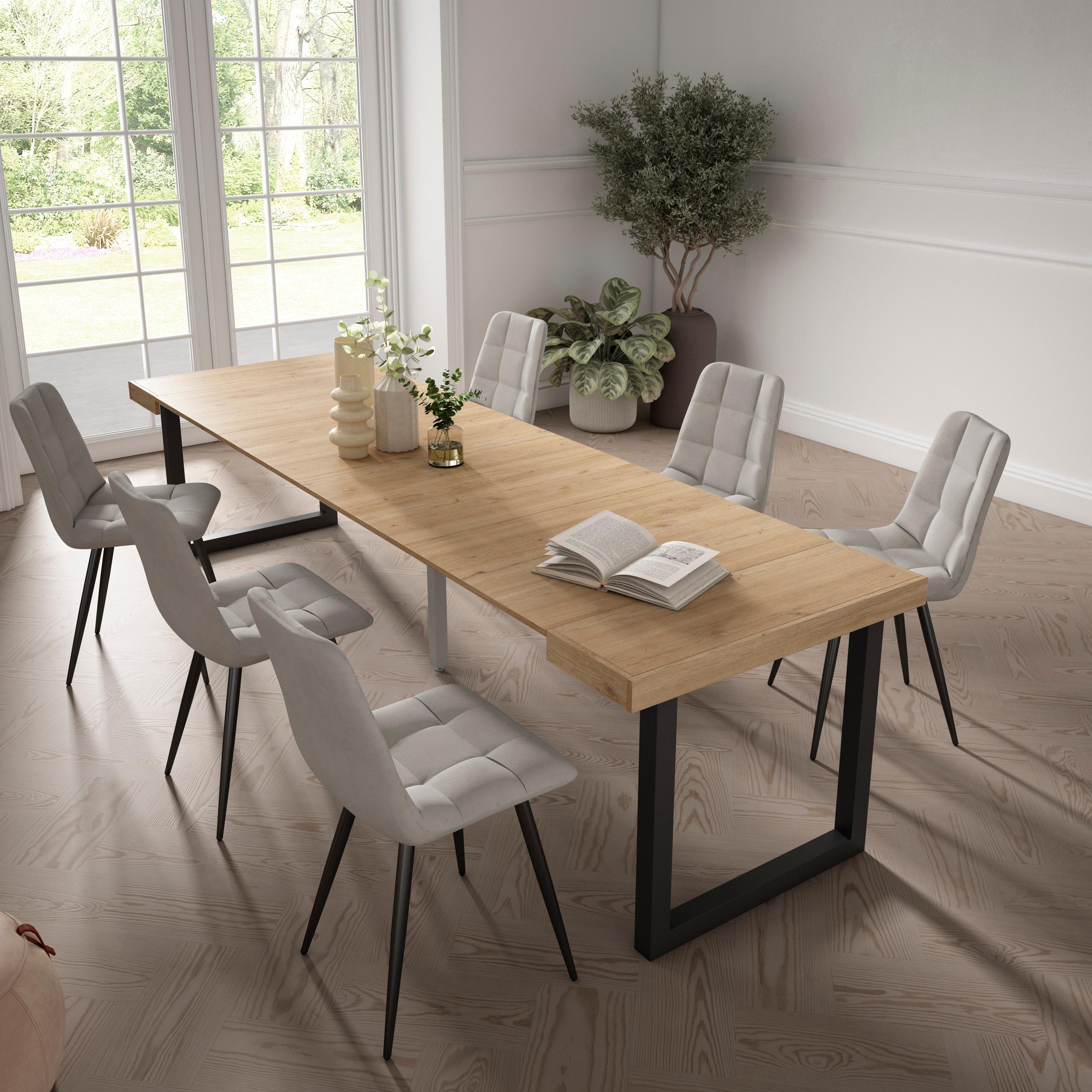 Consolle allungabile, 302x90x73cm, Per 14 persone, Gambe in legno, colore Rovere RF2938