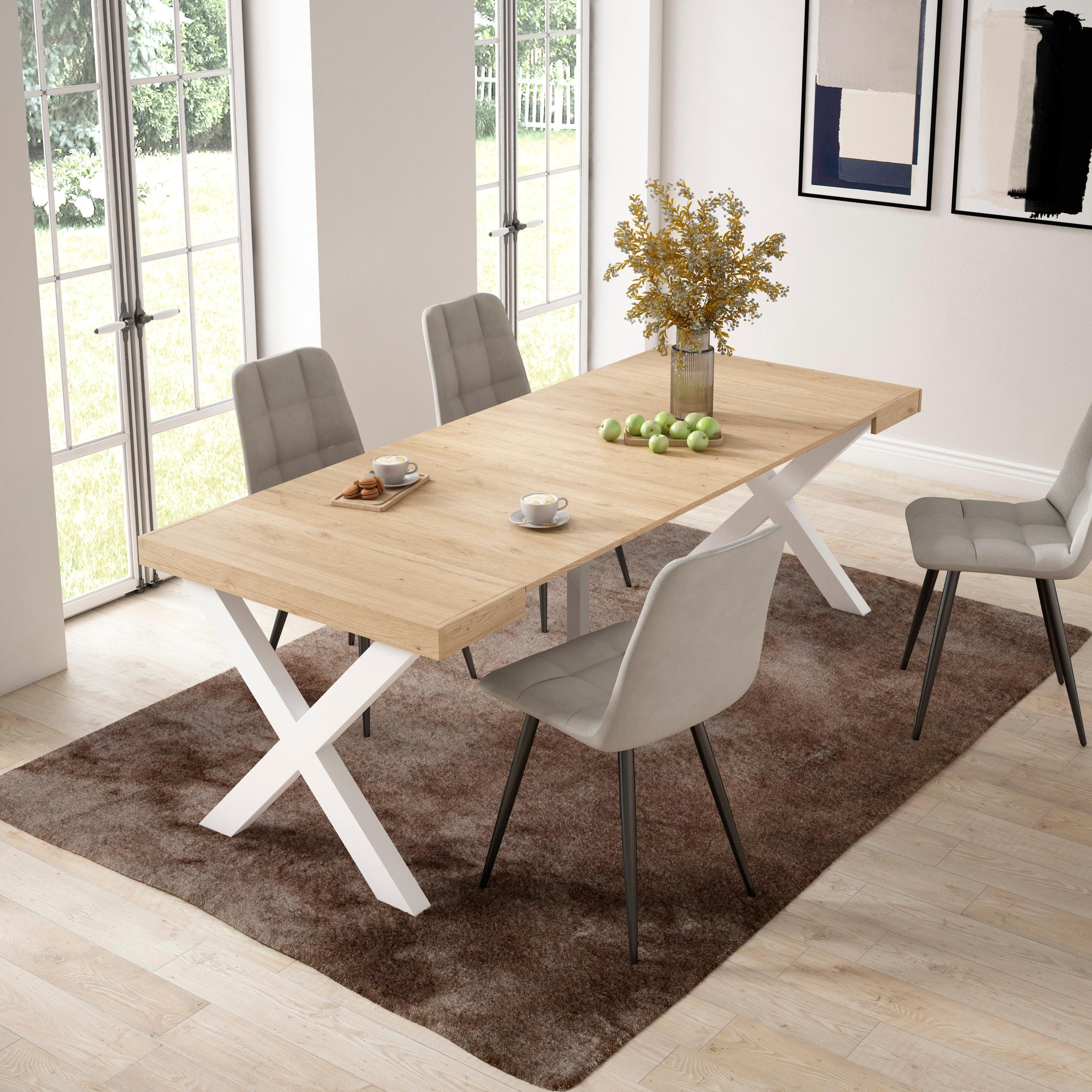 Consolle allungabile, 58 fino 222x90x73cm, Per 10 persone, Gambe in legno, colore Rovere RF2798