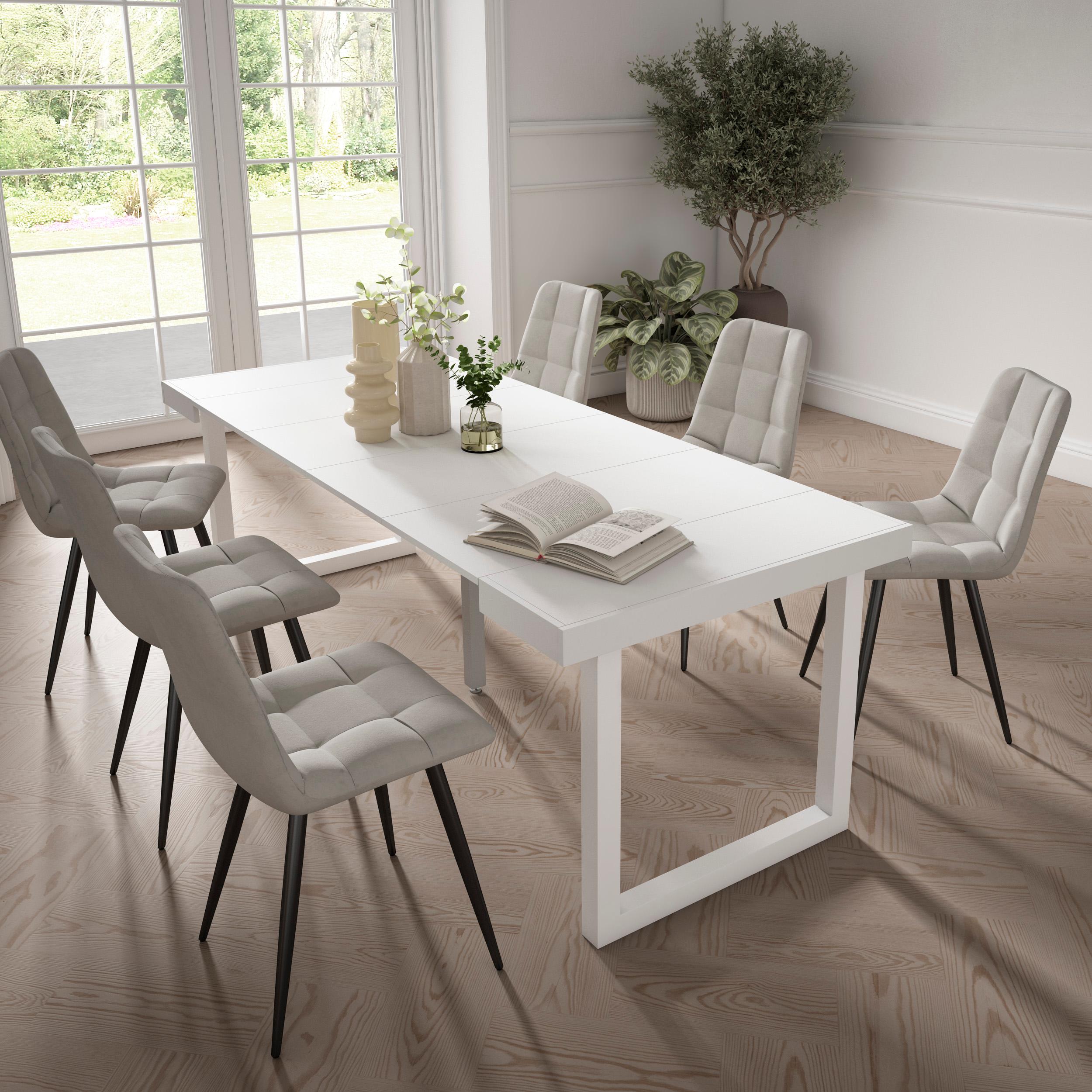 Consolle allungabile, 222x90x73cm, Per 10 persone, Gambe in legno, Bianco RF2977
