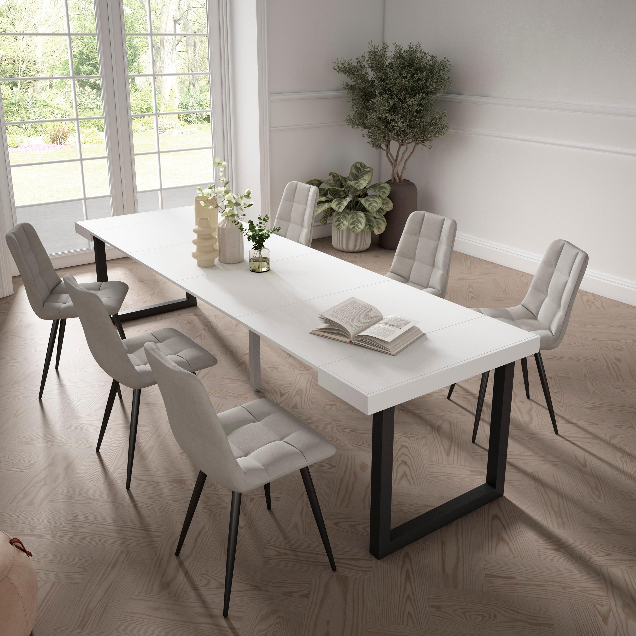 Consolle allungabile, 302x90x73cm, Per 14 persone, Gambe in legno, Bianco RF2939