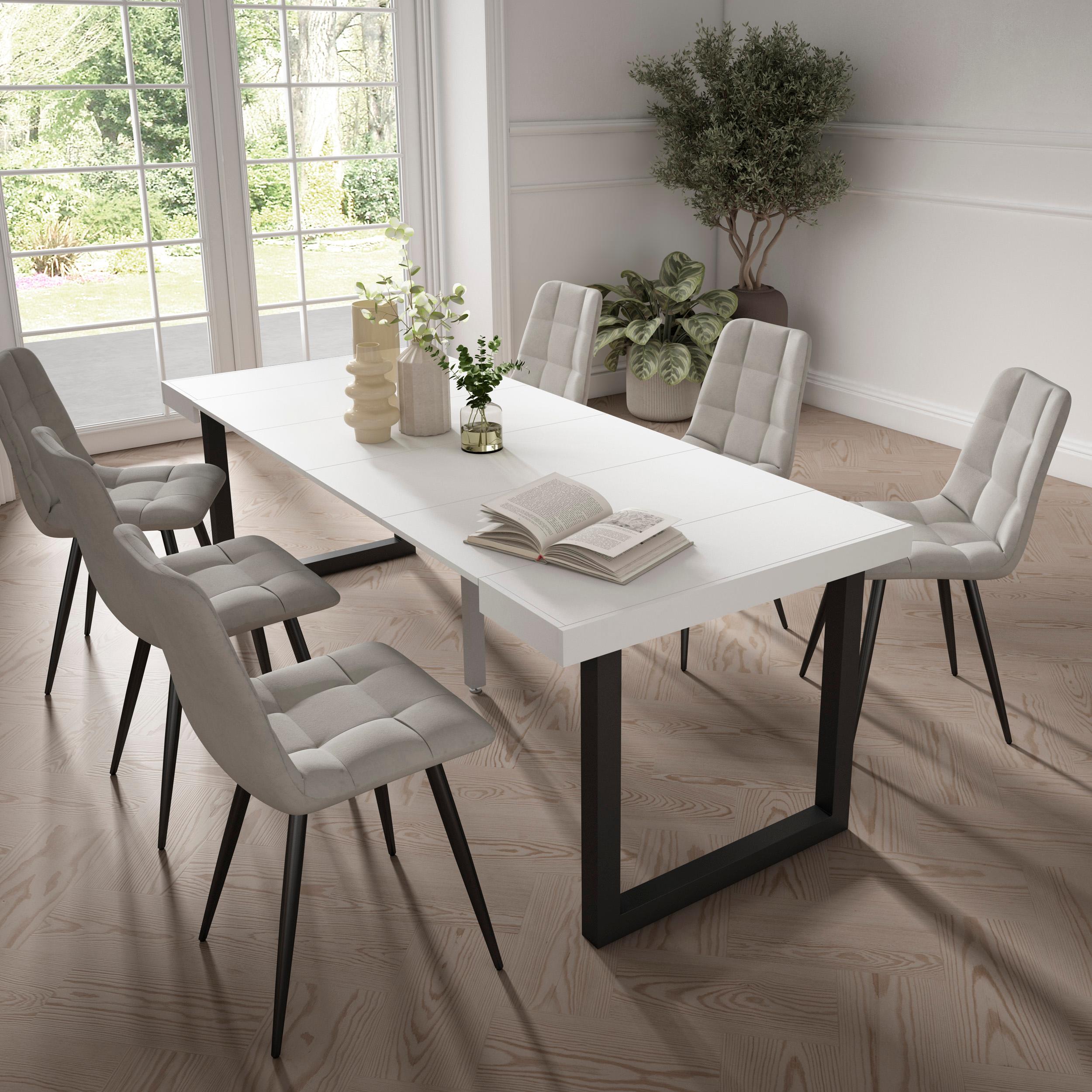Consolle allungabile, 222x90x73cm, Per 10 persone, Gambe in legno, Bianco RF2927