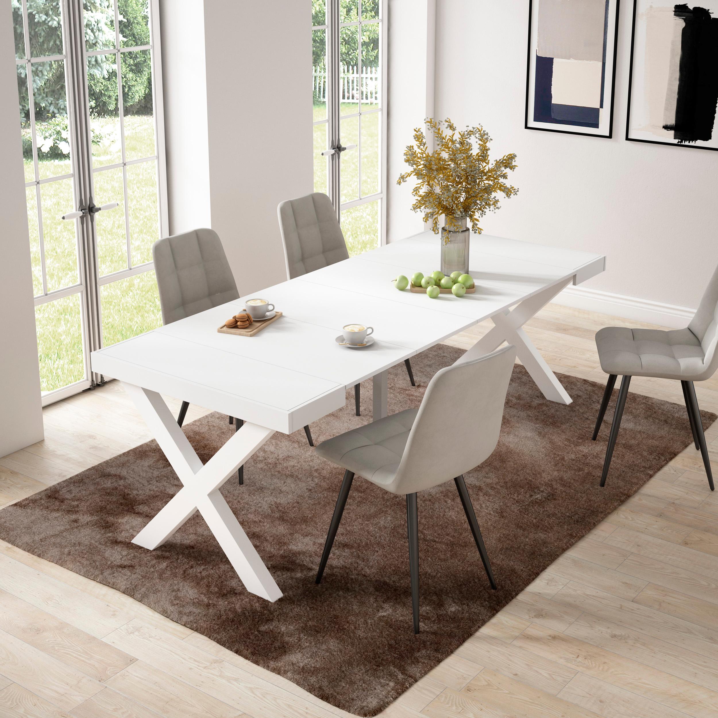 Consolle allungabile, 58 fino 222x90x73cm, Per 10 persone, Gambe in legno, Bianco RF2793