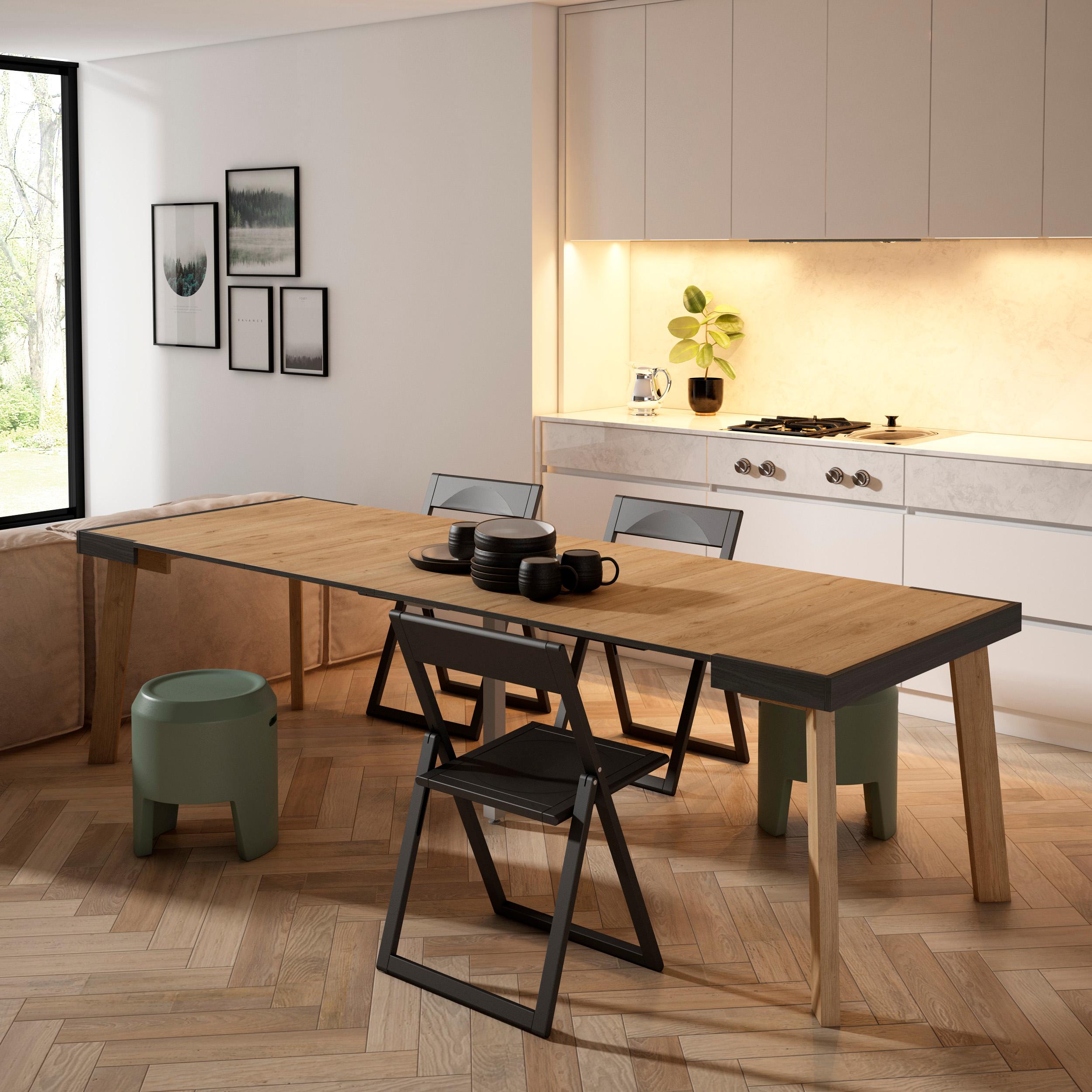 Consolle allungabile, 262x90x73cm, Per 12 persone, Gambe in legno, colore Rovere RF3082
