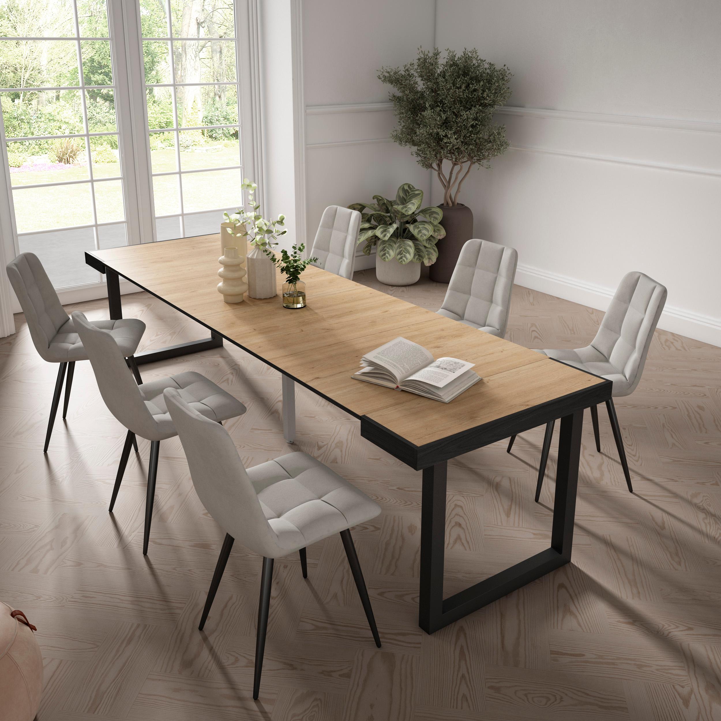 Consolle allungabile, 302x90x73cm, Per 14 persone, Gambe in legno, colore Rovere RF2941