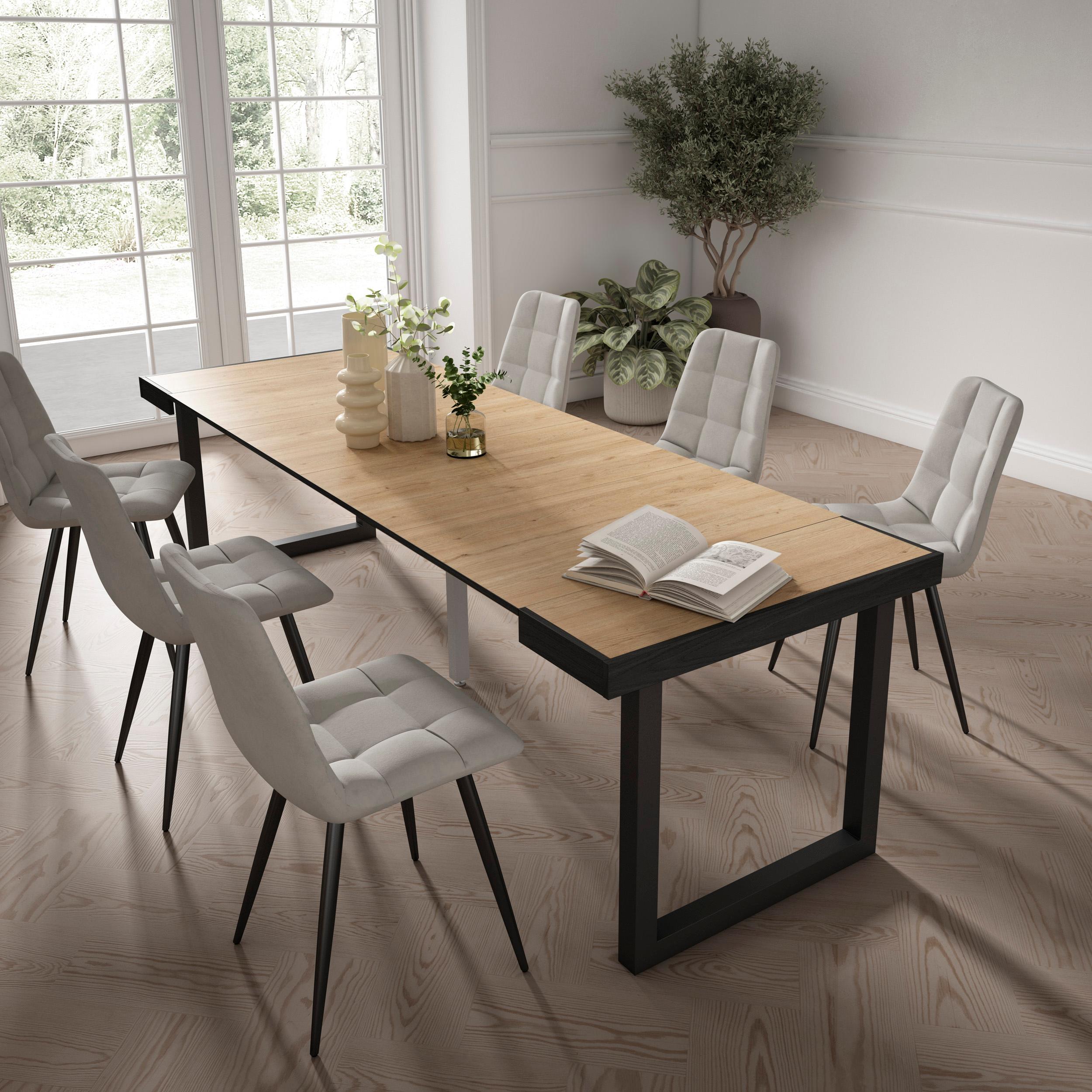 Consolle allungabile, 262x90x73cm, Per 12 persone, Gambe in legno, colore Rovere RF2953