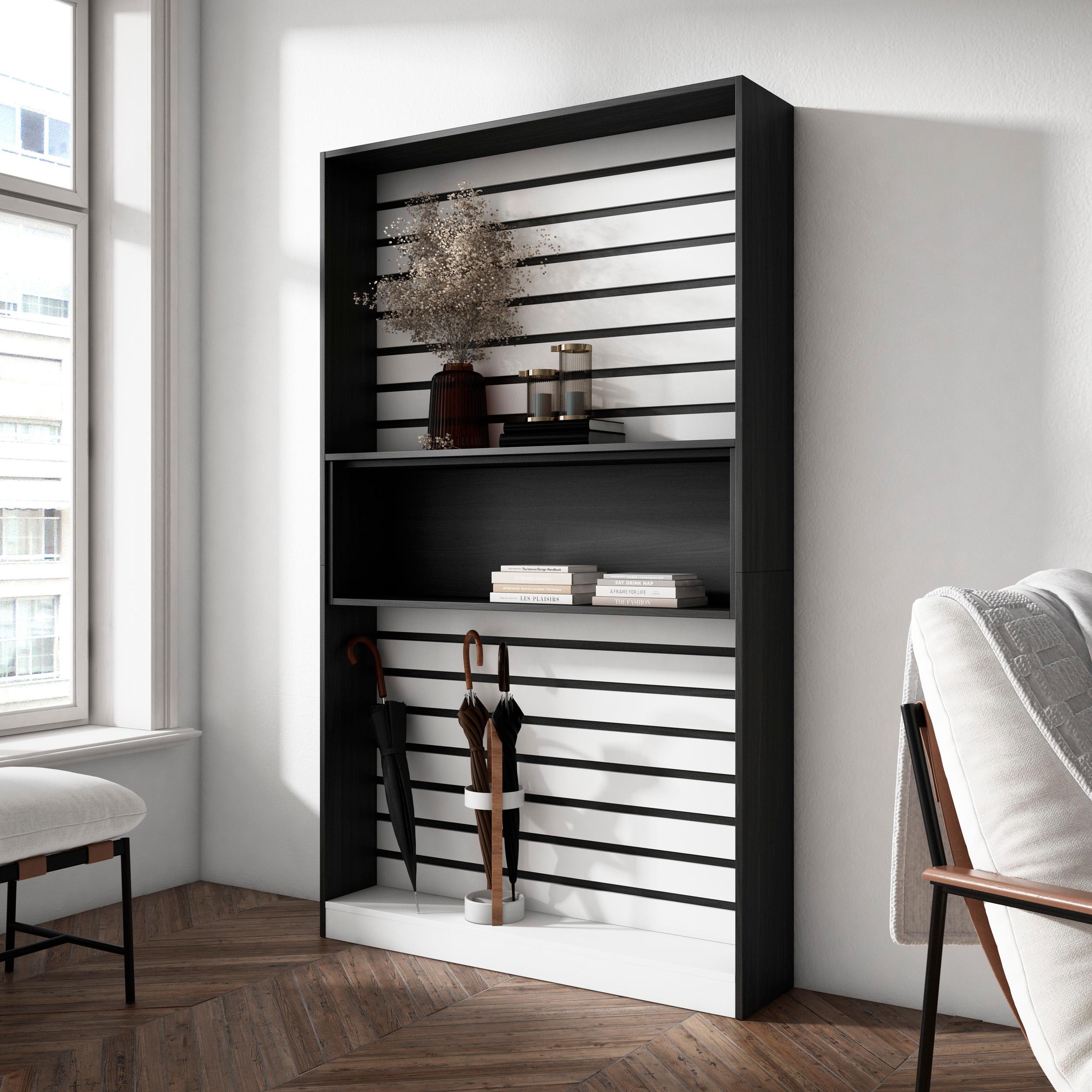 Libreria scaffale, 110x25x186cm, Soggiorno, Ufficio, Per libri, Bianco e nero RF2327
