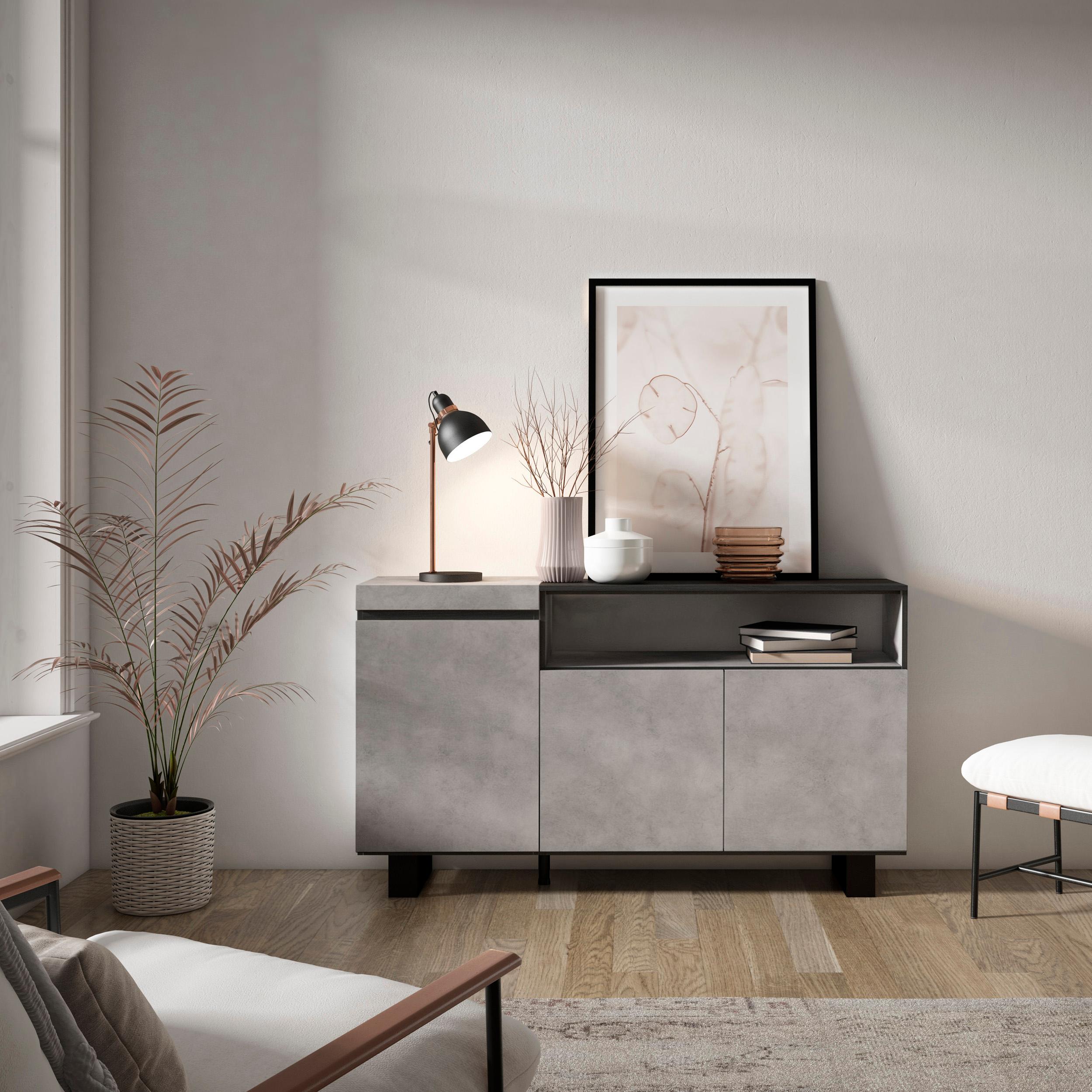 Image of Crossoenza, Mobile, 150x35x87cm, 3 Porte, Design industriale, grigio cemento RF2497