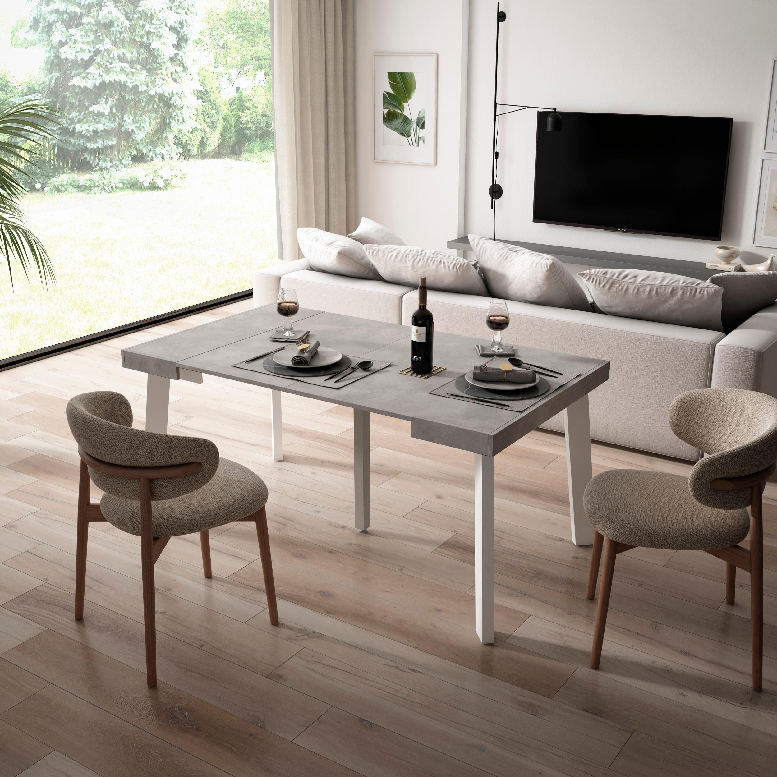 Consolle allungabile, 160x90x73cm, Per 8 persone, Gambe in legno, grigio cemento RF3128