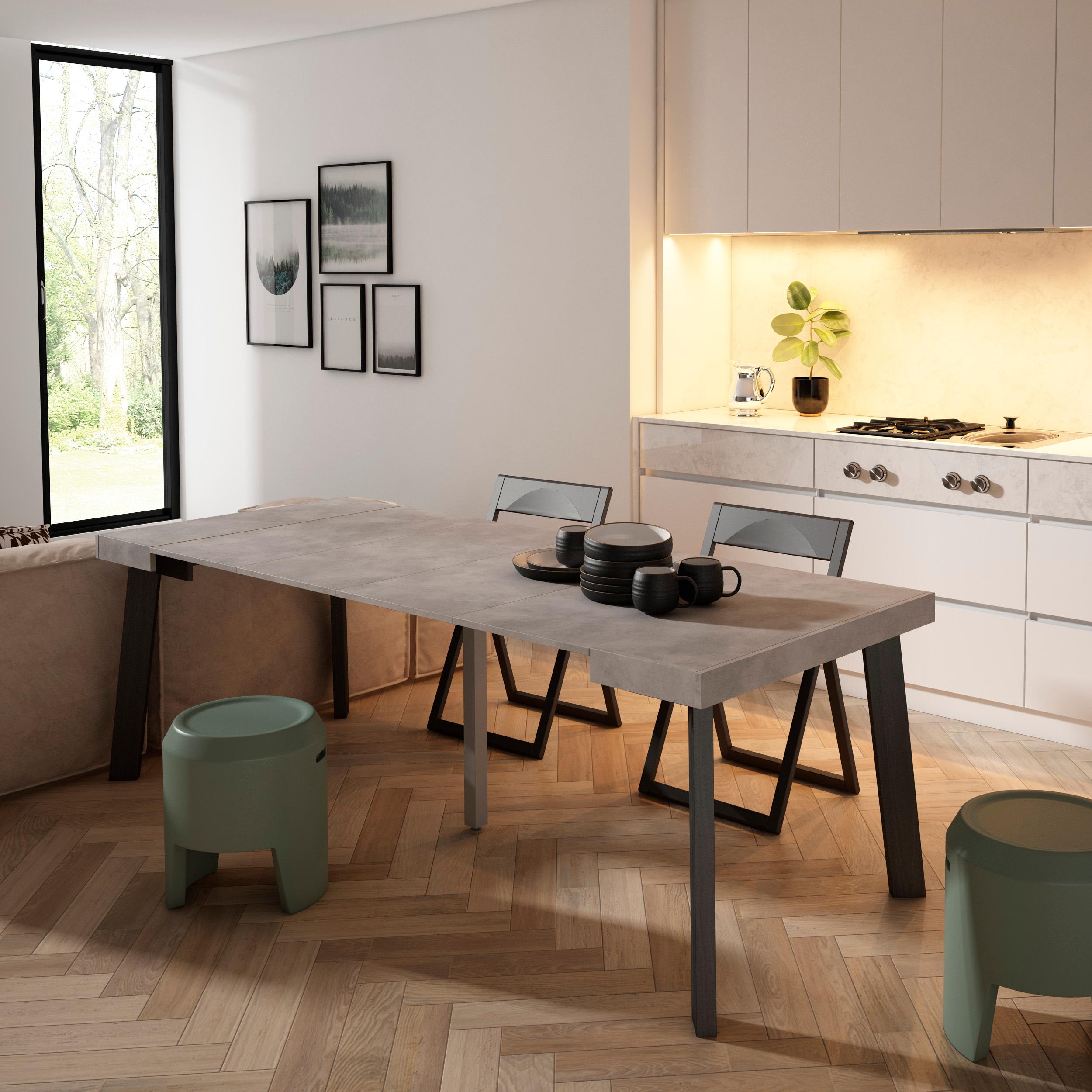 Consolle allungabile, 222x90x73cm, Per 10 persone, Gambe in legno, grigio cemento RF3070