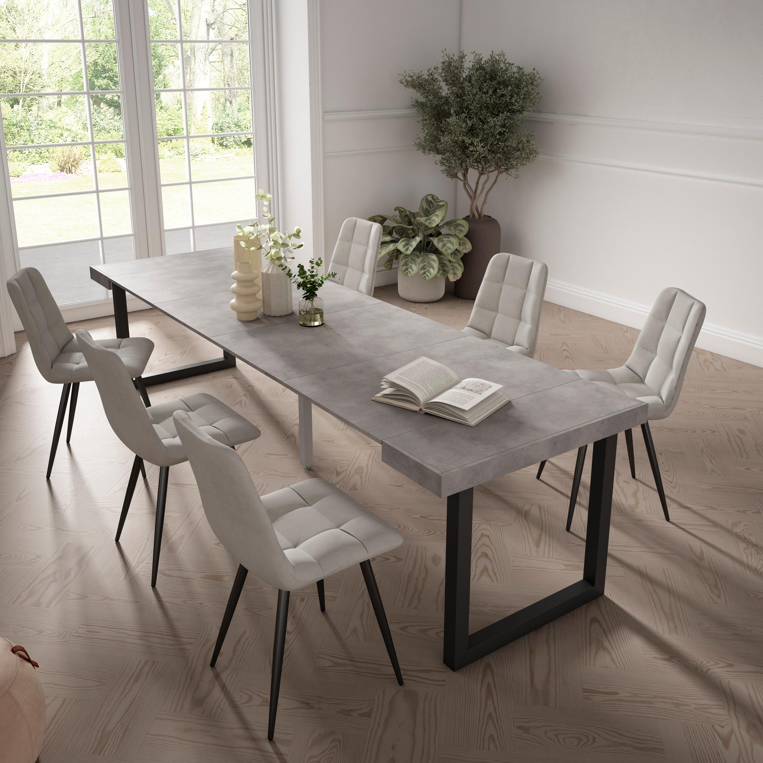 Consolle allungabile, 302x90x73cm, Per 14 persone, Gambe in legno, grigio cemento RF2940