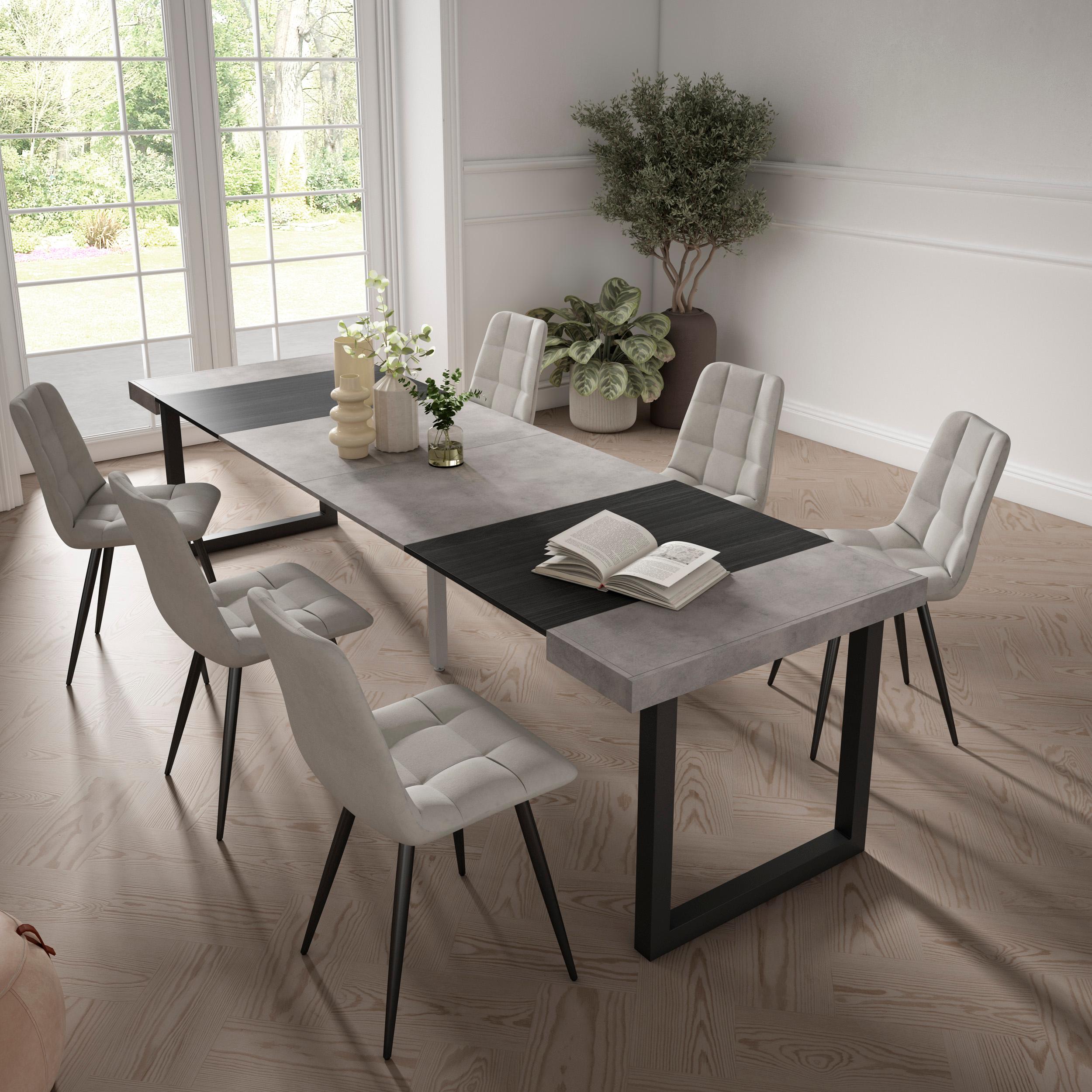 Consolle allungabile, 302x90x73cm, Per 14 persone, Gambe in legno, grigio cemento RF2942