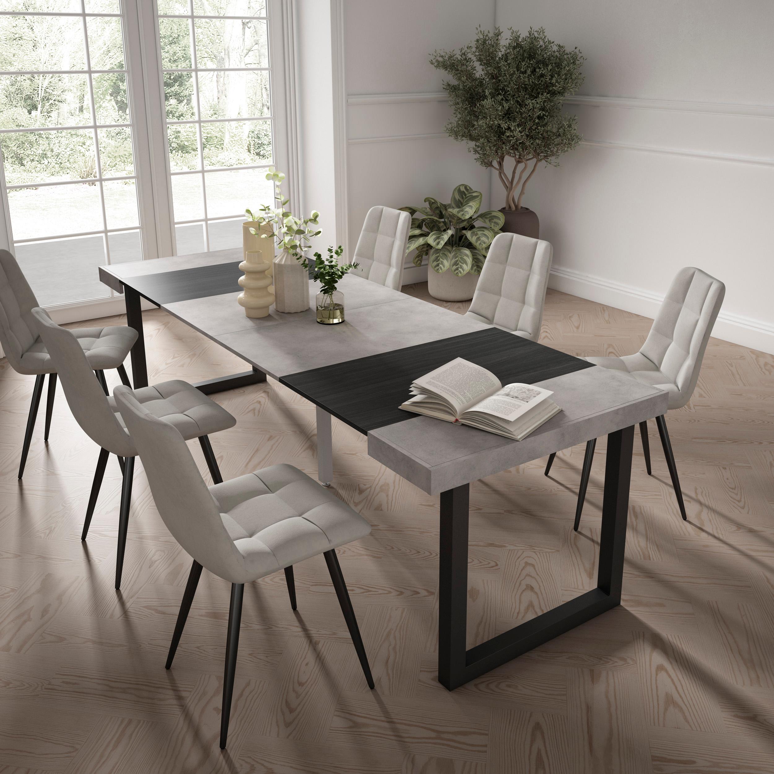 Consolle allungabile, 262x90x73cm, Per 12 persone, Gambe in legno, grigio cemento RF2954