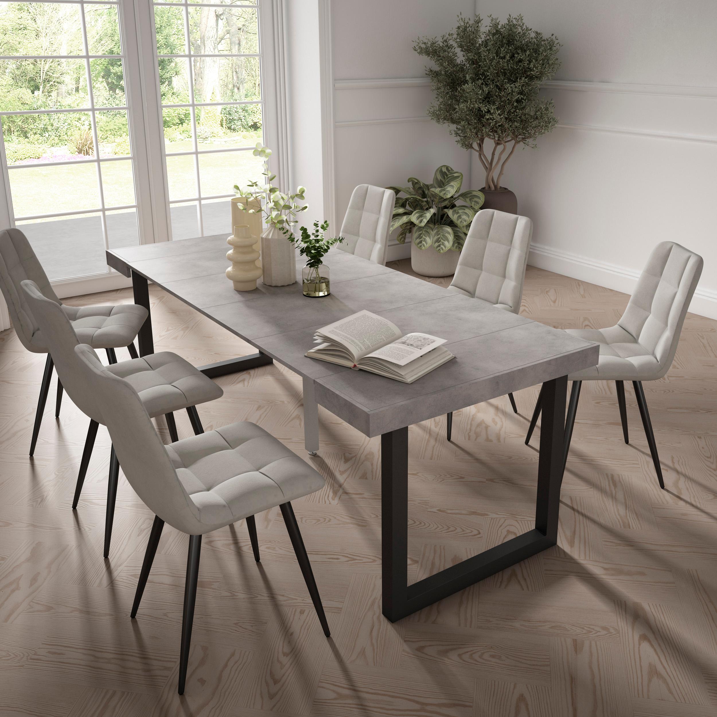 Consolle allungabile, 222x90x73cm, Per 10 persone, Gambe in legno, grigio cemento RF2928