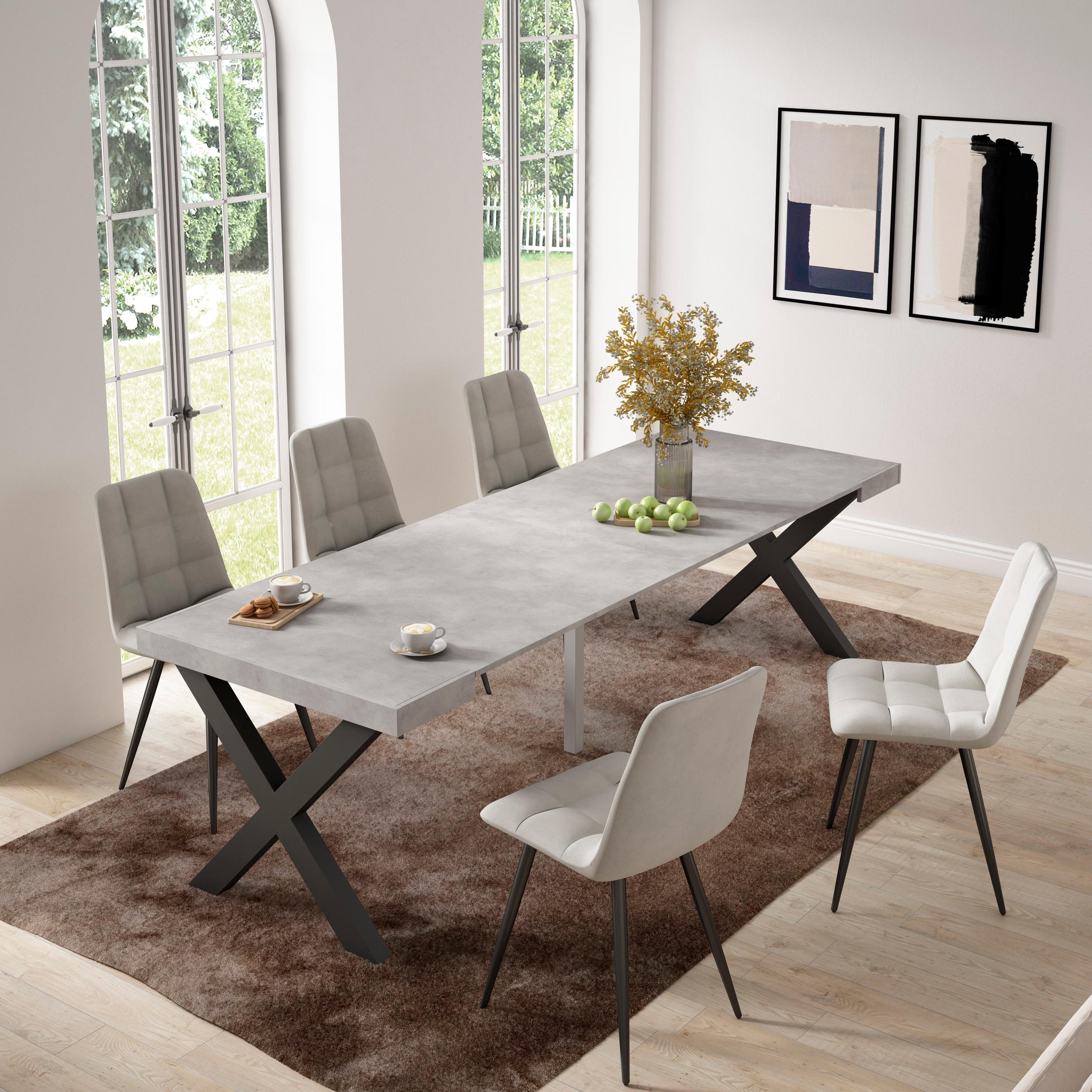 Consolle allungabile, 58 fino 262x90x73cm, Per 12 persone, Gambe in legno, grigio cemento RF2819