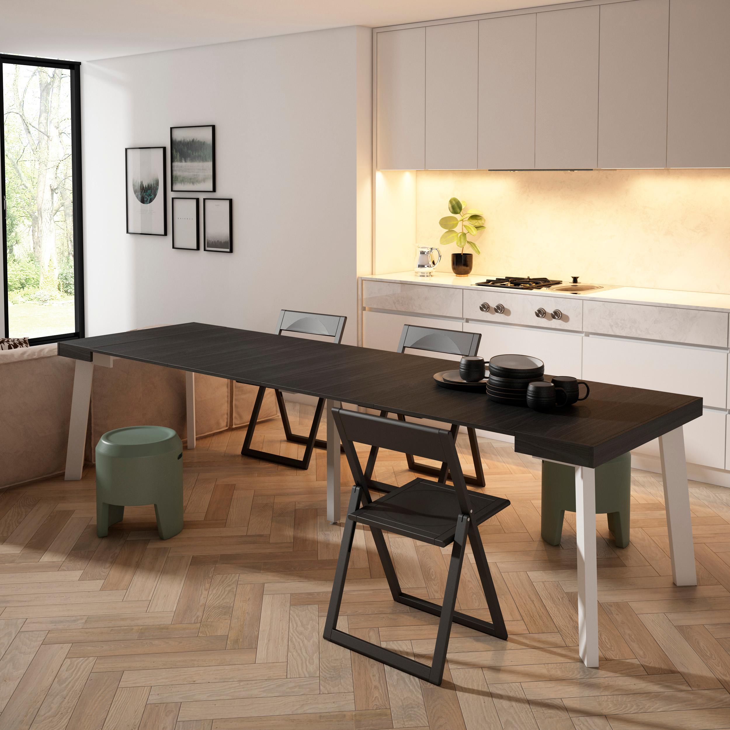 Consolle allungabile, 302x90x73cm, Per 14 persone, Gambe in legno, Nero RF3104