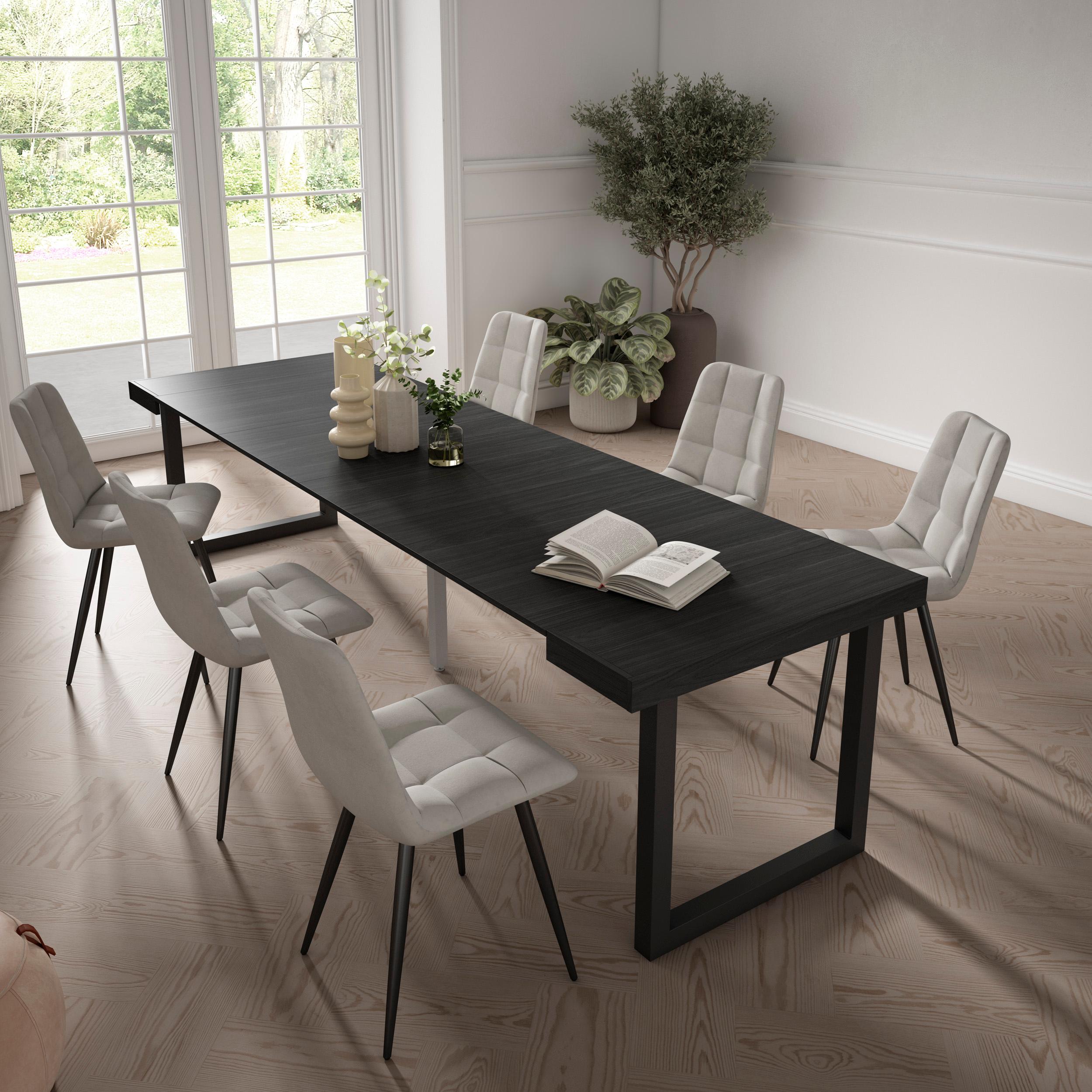 Consolle allungabile, 302x90x73cm, Per 14 persone, Gambe in legno, Nero RF2949