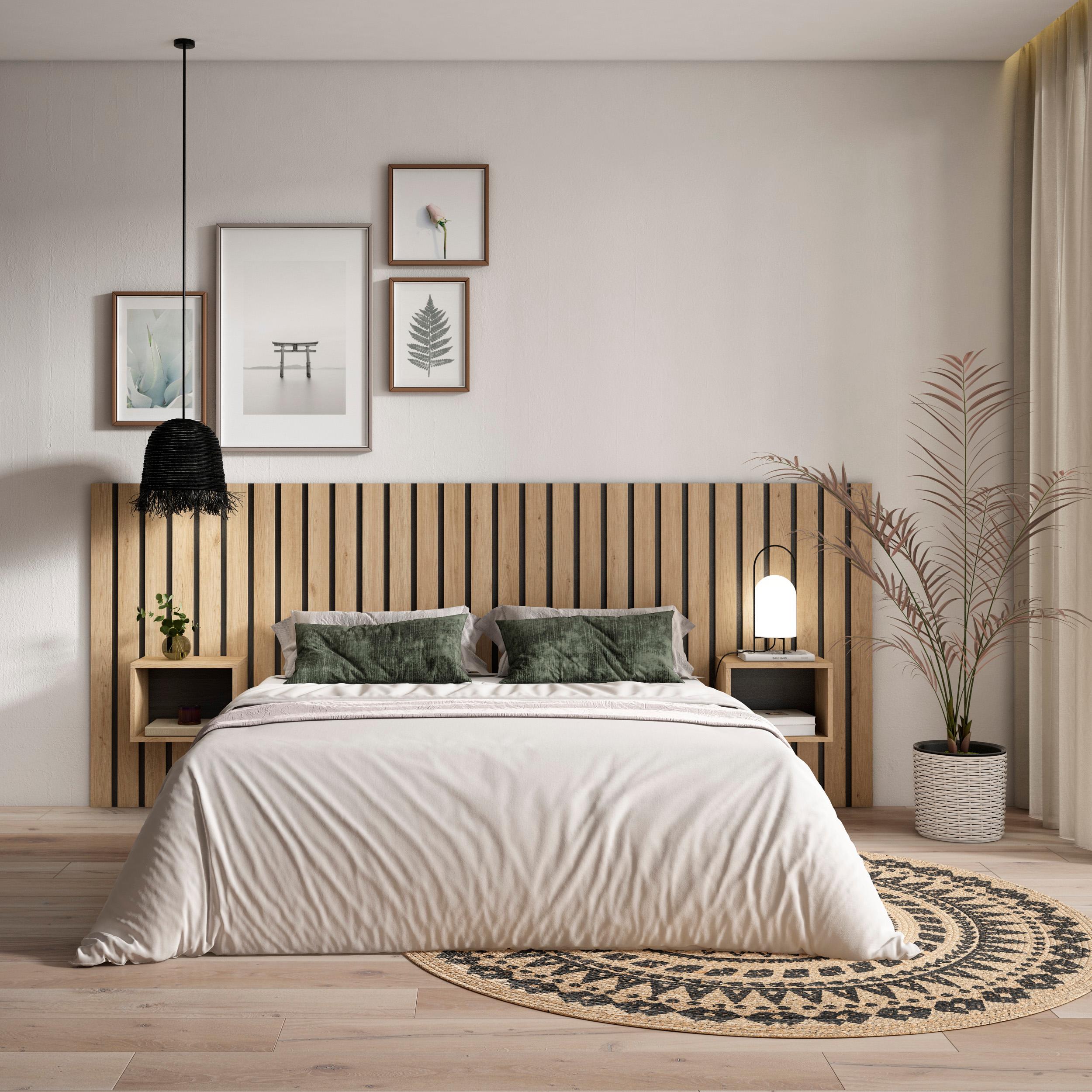Testiera e Comodini, 258x107x3cm, Letto 150,160,180cm, Pannelli, colore Rovere RF3578
