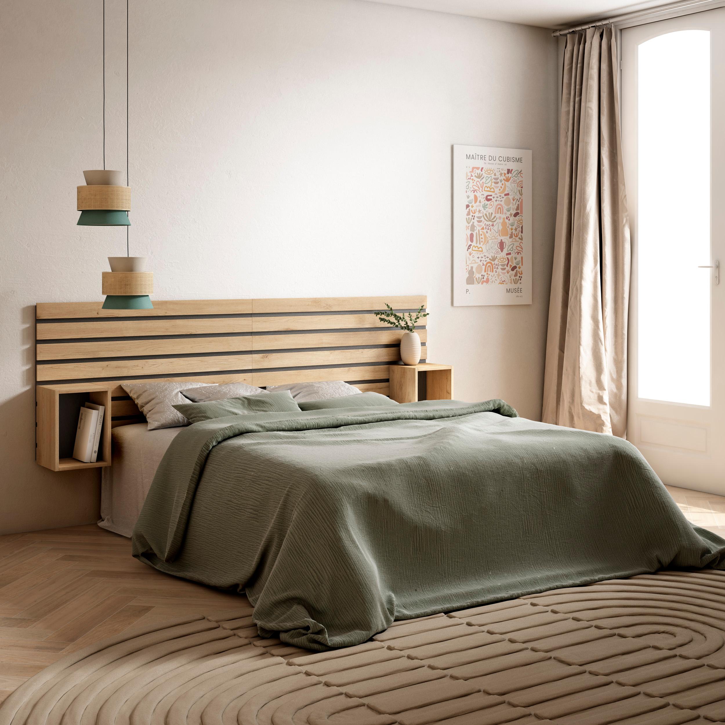 Testiera e Comodini, 214x70x3, Letto 135,140,150,160cm, Pannelli, colore Rovere RF3569