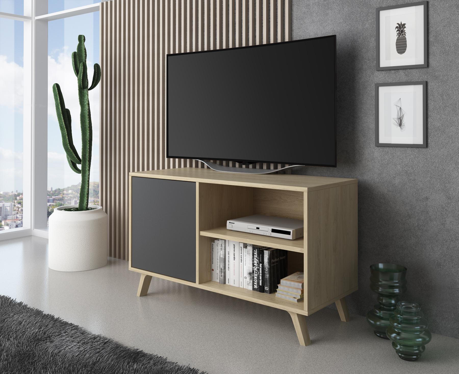Mobile TV 95x40x57cm soggiorno salotto con porta sinistra colore Rovere e Grigio Antracite modello Wind RF611