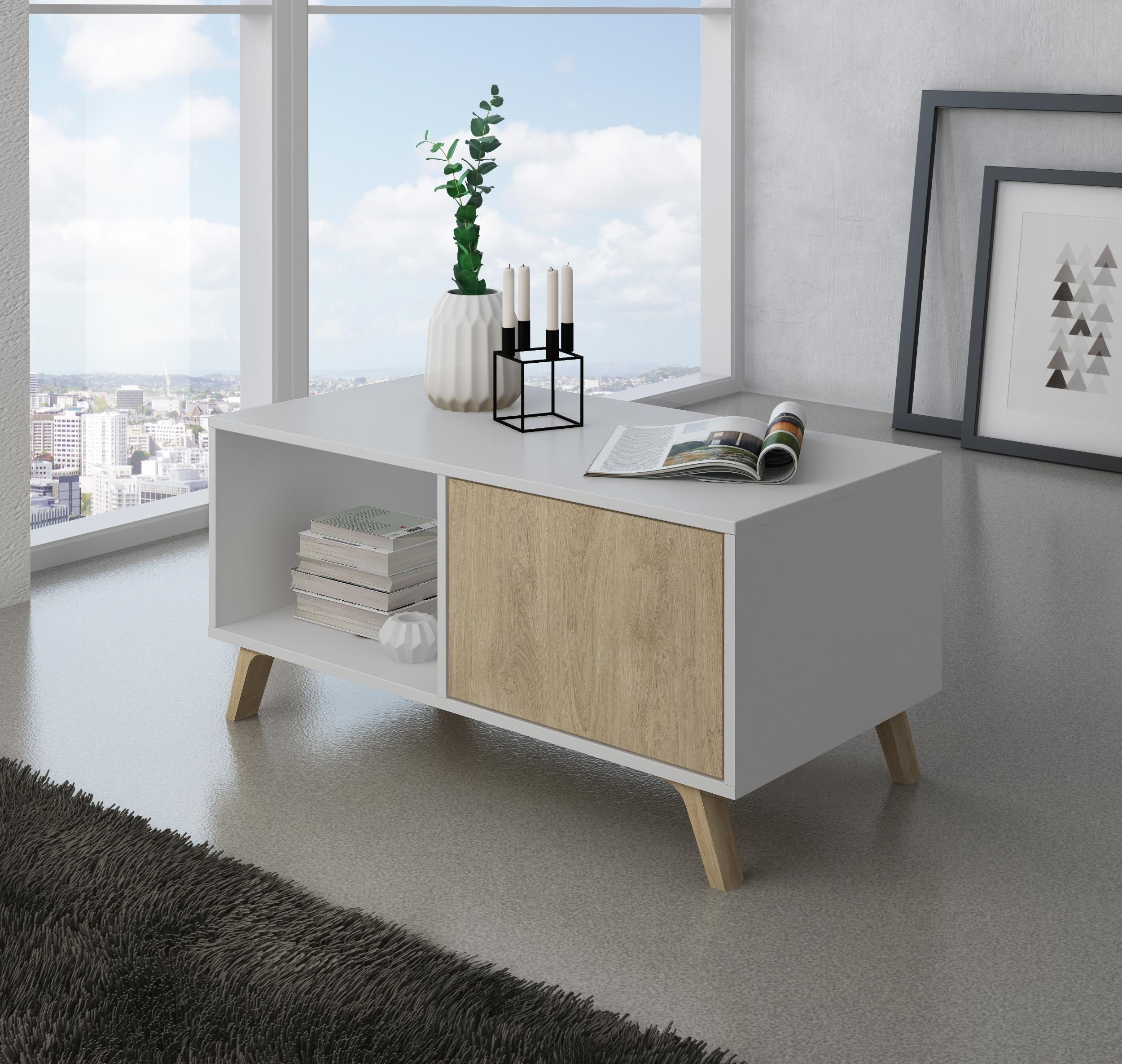 Tavolino 92x50x45cm per sala da pranzo Bianco e colore Rovere RF622
