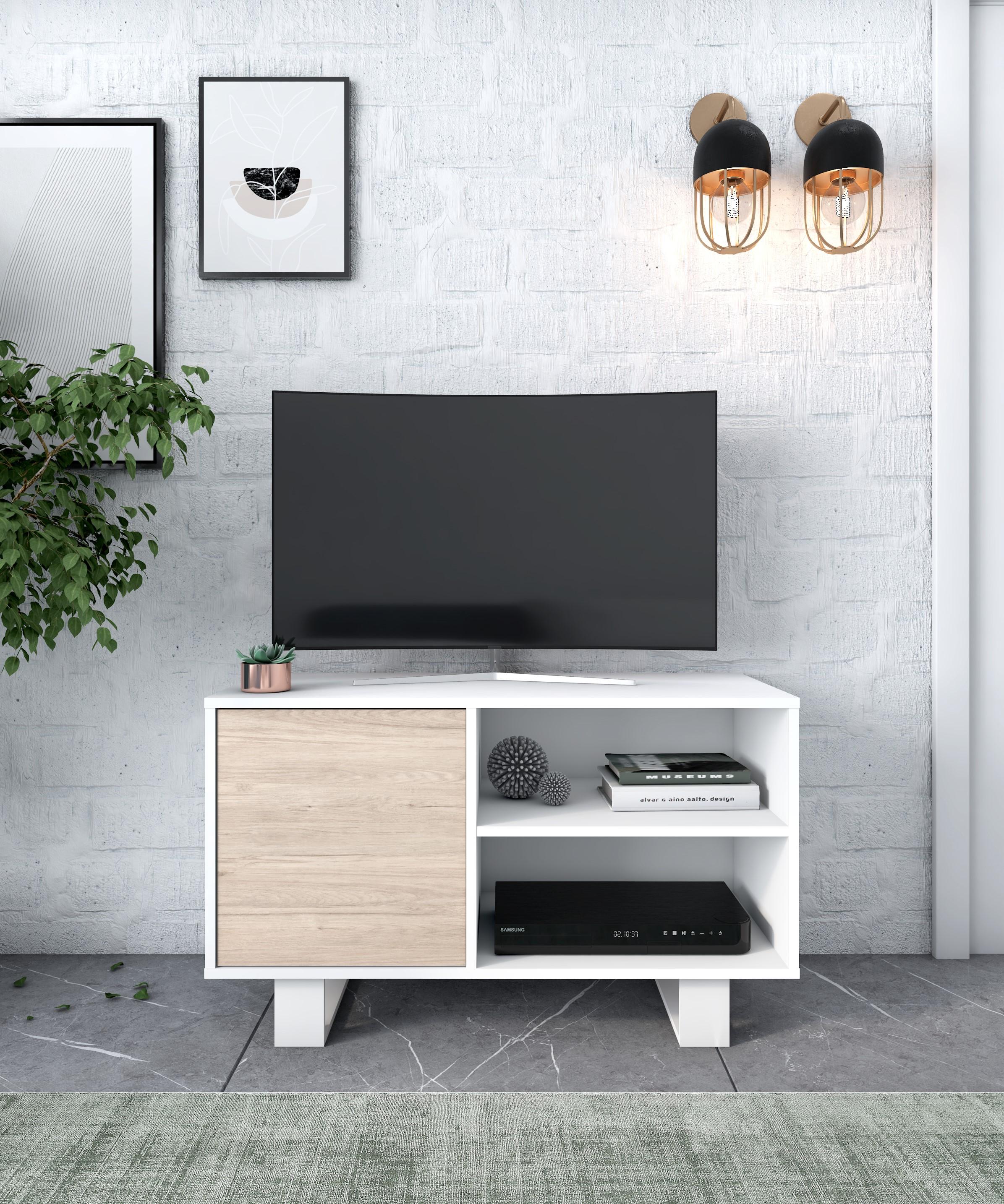 Mobile TV 95x40x57cm soggiorno salotto con porta a sinistra colore Bianco e colore Rovere modello Wind RF1021