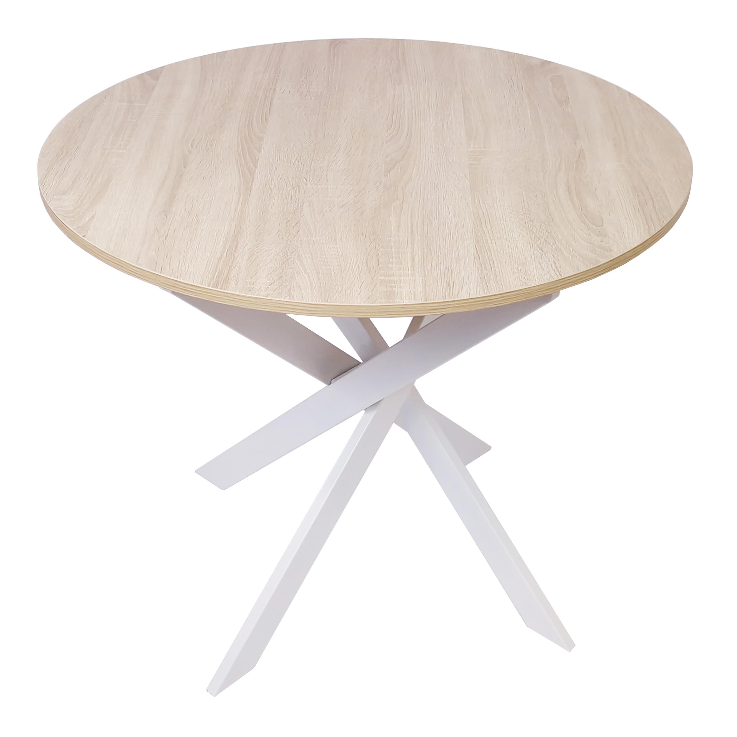 Tavolo da pranzo rotondo ZEN, 90x90x77cm, per 4 persone, colore Rovere, Gambe in metallo laccato bianco opaco RF1144